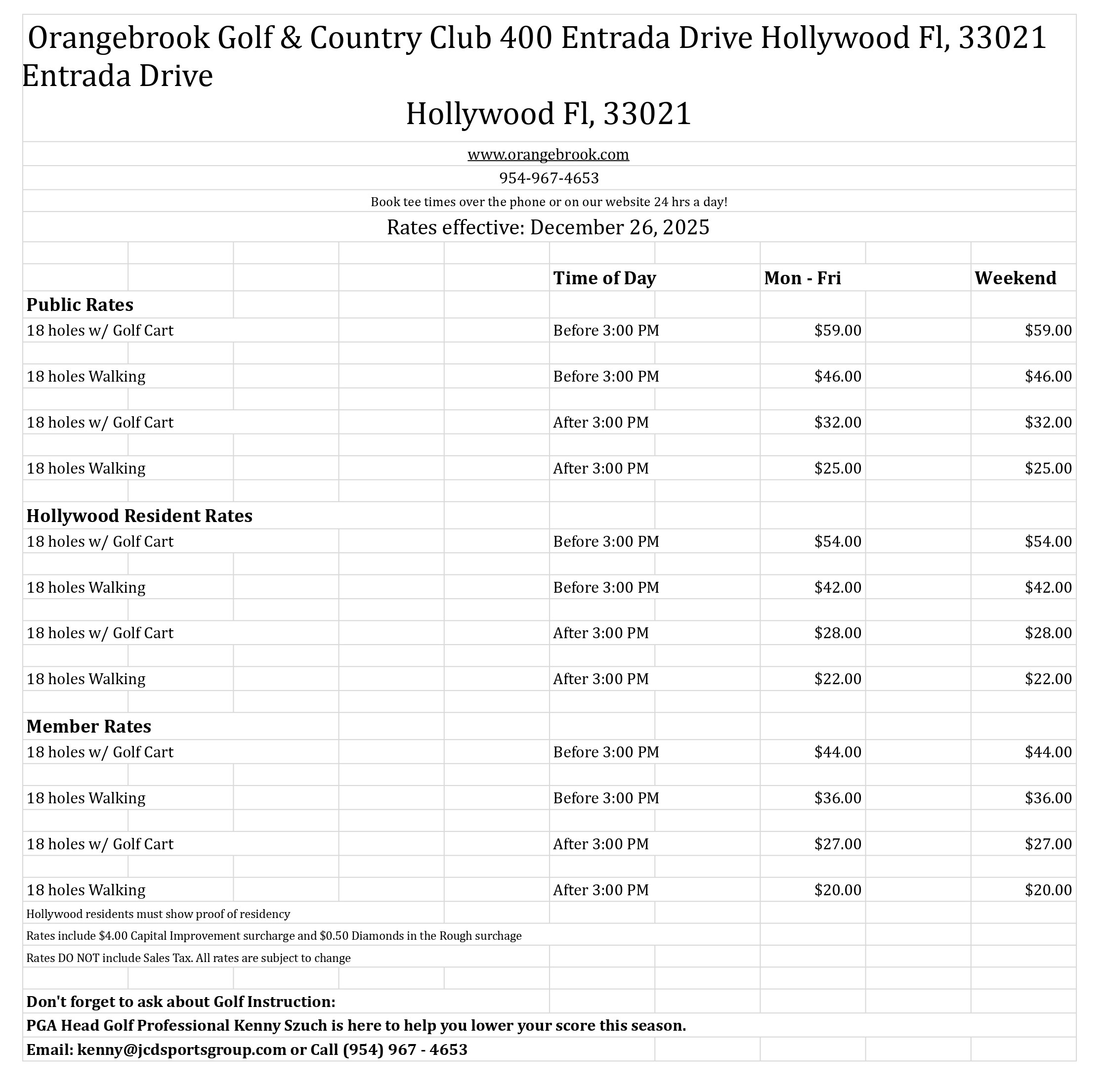 Winter Rates 2025-2026